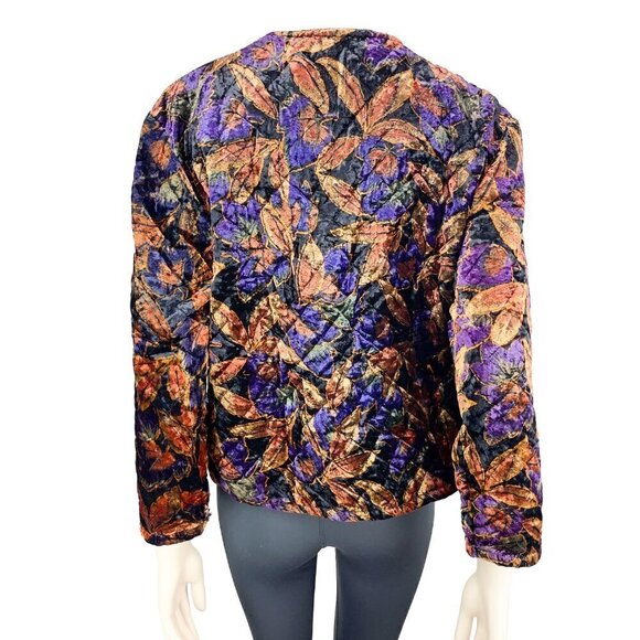 VINTAGE Made in France π«π· Quilted Velvet Floral Automnal Boxy Vest Jacket sz M-L - Picture 5 of 7